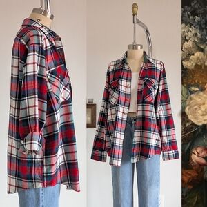 Vintage Flannel Plaid Cotton Unisex Button Down Shirt